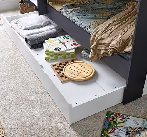 Bedmaster Olly Two-Level Storage Bunk Bed with Drawers and Hybrid Mattresses in White and Grey – 4