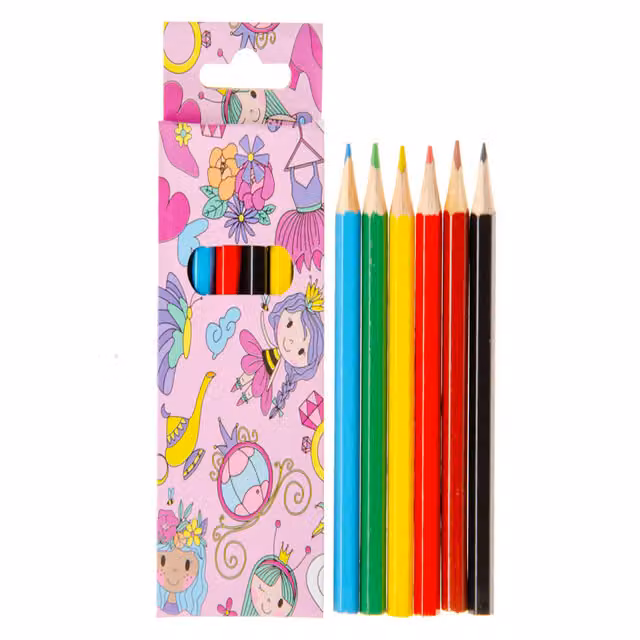 LG-Imports Princess Multicolour and White Wax Wood Coloured Pencils for Children, 12 Pack of 6 Pieces, H 9 cm