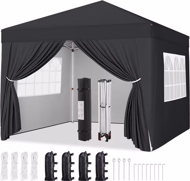 Yaheetech Heavy Duty Pop-up Outdoor Gazebo Canopy in Black and Transparent with UPF 50+ Protection