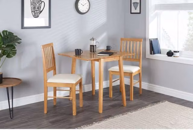 Birlea Drop Leaf Square Dining Set with 2 Chairs in Brown Oak Finish – 1