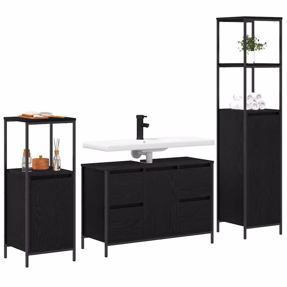 Berkfield Home 3 Piece Modern Black Oak Bathroom Furniture Set – 2