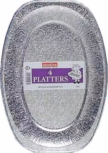 Caroline Silver Oval Aluminium Foil Serving Platters, Pack of 4