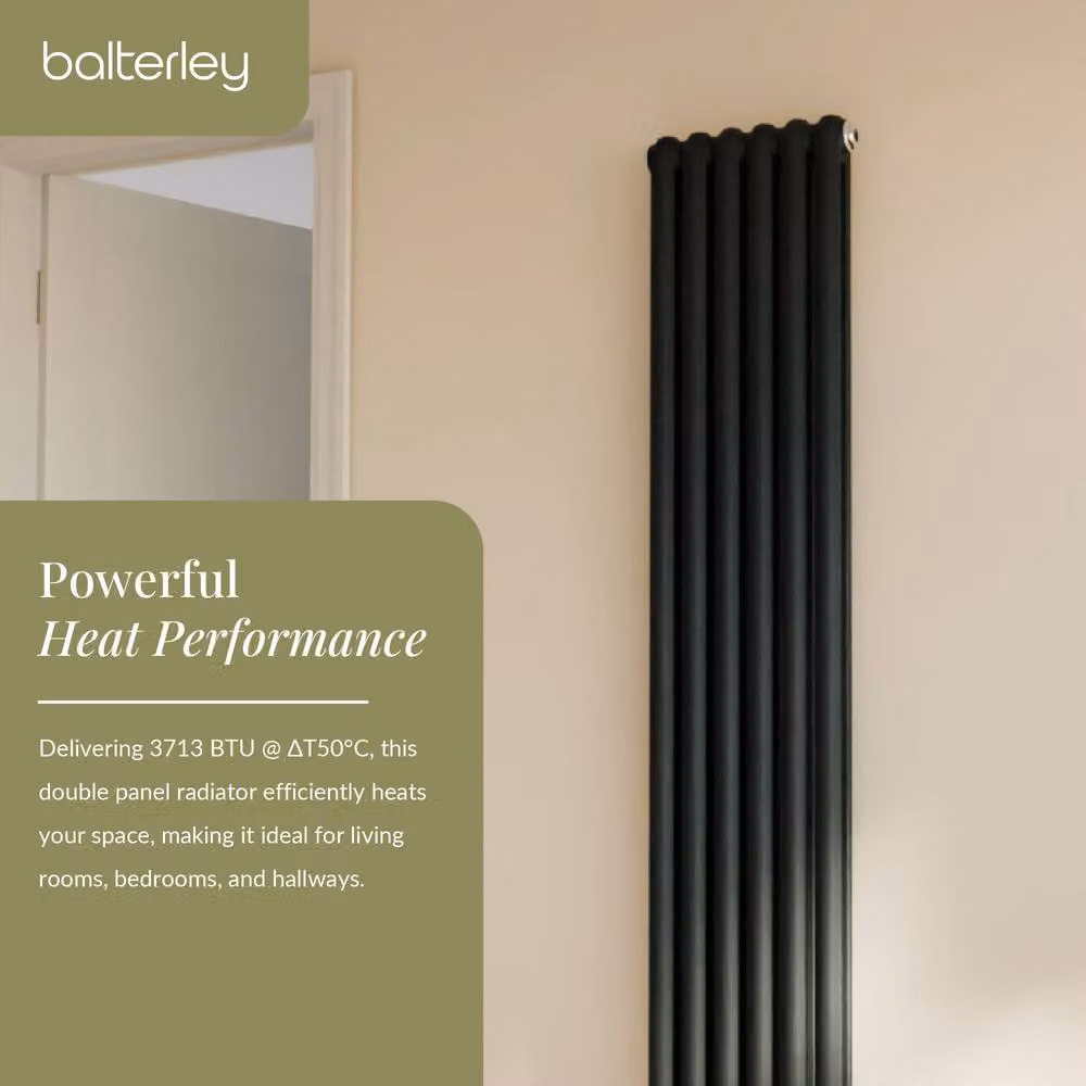 Balterley Aspire Vertical Double Panel Radiator, Grey Anthracite, H 180.0 cm x W 38.3 cm – 3