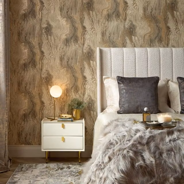 I Love Wallpaper Geometric Abstract Metallic Wallpaper in Grey and Gold