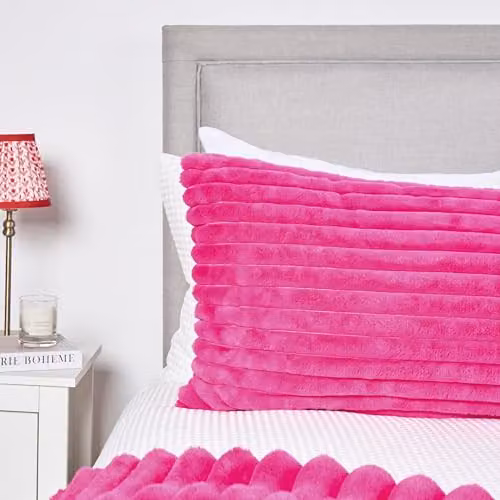OHS Ribbed Faux Fur Bolster Cushion in Pink, W/D/H: 125 x 45 x 45 cm – 2