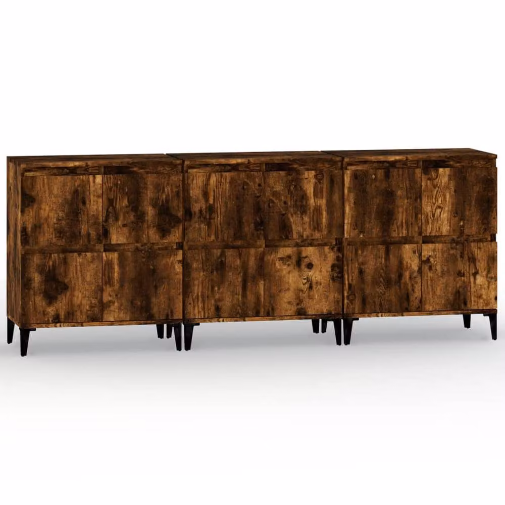 Berkfield Home Set of 3 Smoked Oak Sideboards in Brown, W/D/H: 60 x 35 x 70 cm – 2