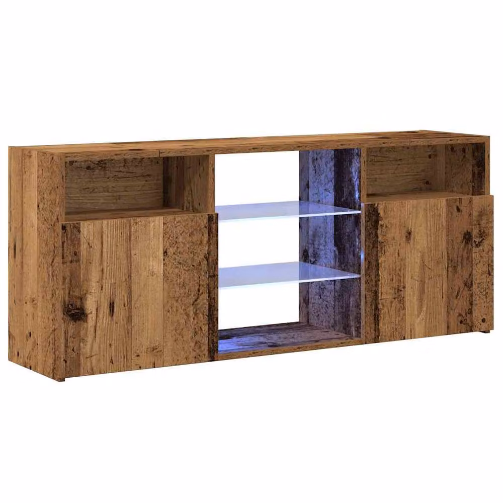 Berkfield Home Modern TV Cabinet with LED Lights in Old Wood Brown, W/D/H: 120 x 30 x 50 cm – 3
