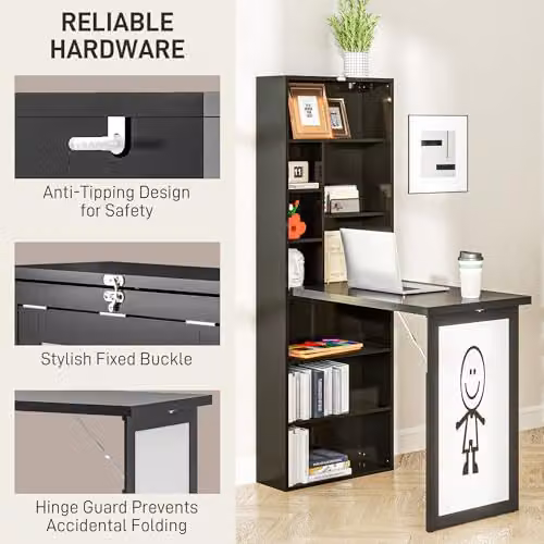 HOMCOM Wall Mounted Folding Computer Desk with Whiteboard in Black or White – 7