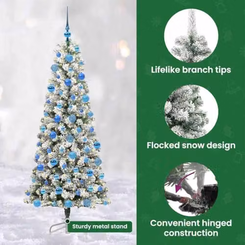 vidaXL Artificial Hinged Christmas Tree in Green and White, Height: 180 cm – 5