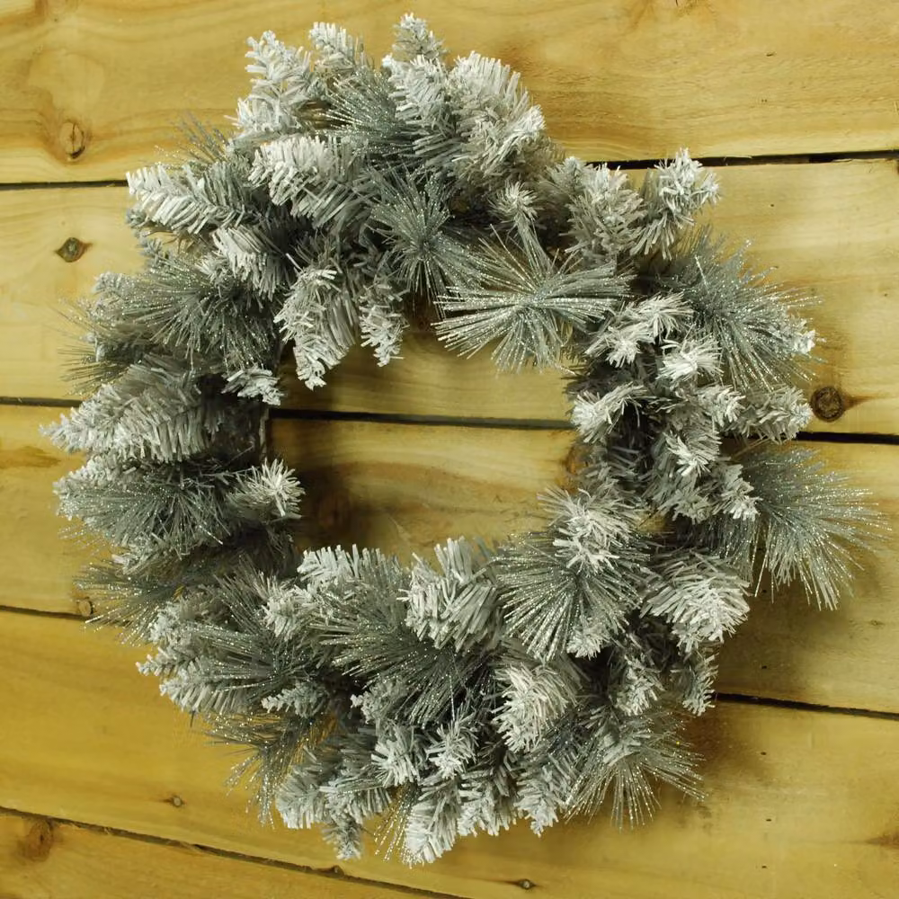 Samuel Alexander 50cm Snow Tipped Hanging Christmas Wreath with Silver Glitter Branches in White and Silver – 2