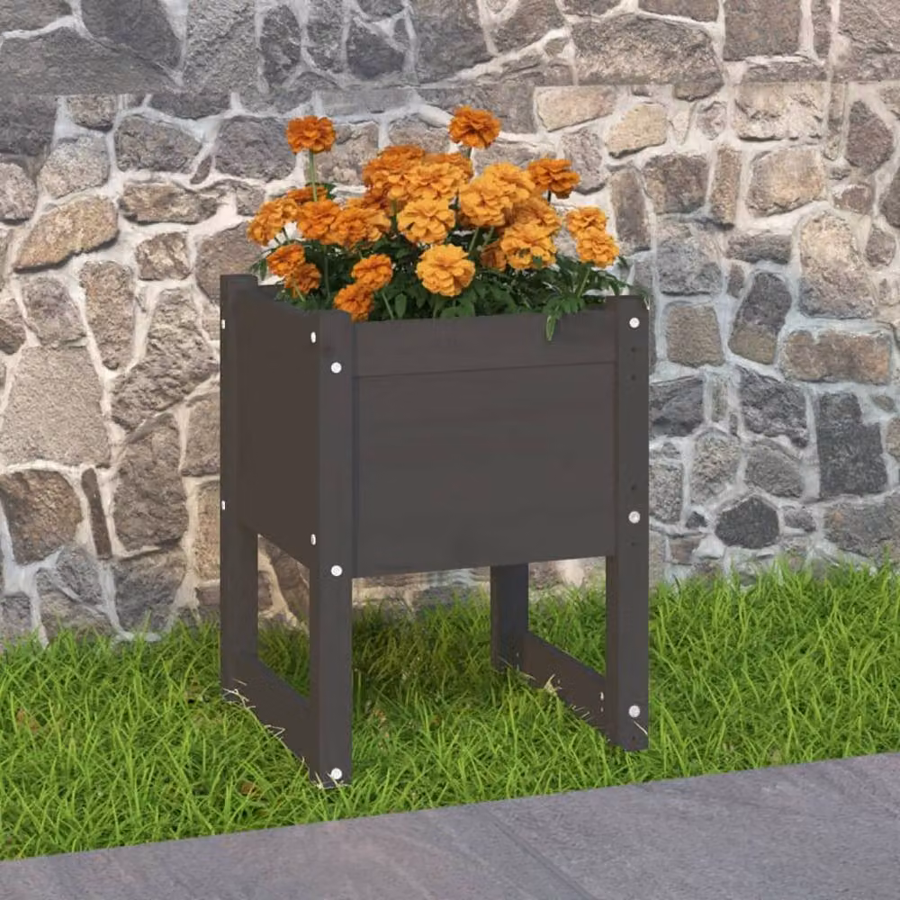 Berkfield Home Grey Solid Wood Pine Planter W/D/H: 40 x 40 x 52.5 cm – 2