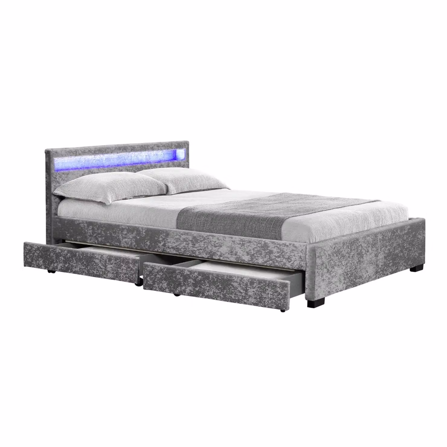 Home Detail Comet Silver Velvet Upholstered Double Bed with LED Under-Bed Lighting – 2