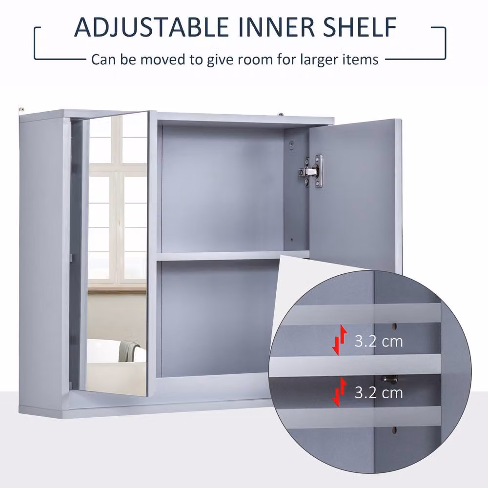 STILVORA Modern Wall Mounted Bathroom Mirror Cabinet in Matt Grey with Internal Shelves – 4