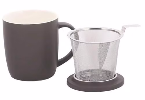 GM Garden and Home Stoneware Brewmug with Lid in Black, W: 9 cm, D: 9 cm, H: 11 cm – 2
