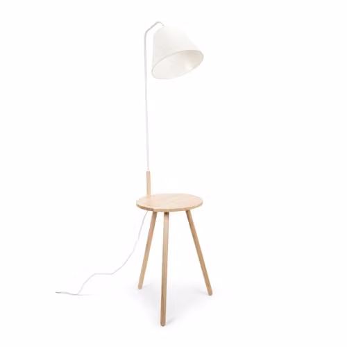 ValueLights Large Wooden Floor Lamp with White Fabric Tapered Shade, H 161 cm x W 47 cm x D 47 cm – 3