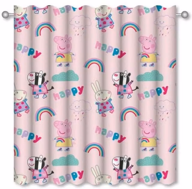 Peppa Pig Pink Pencil Pleat Fabric Curtains, Pack of 2, W: 137 cm, H: 168 cm