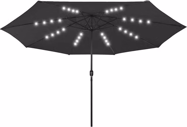Berkfield Home Outdoor Parasol with LED Lights and Metal Pole, Black, Diameter: 400 cm