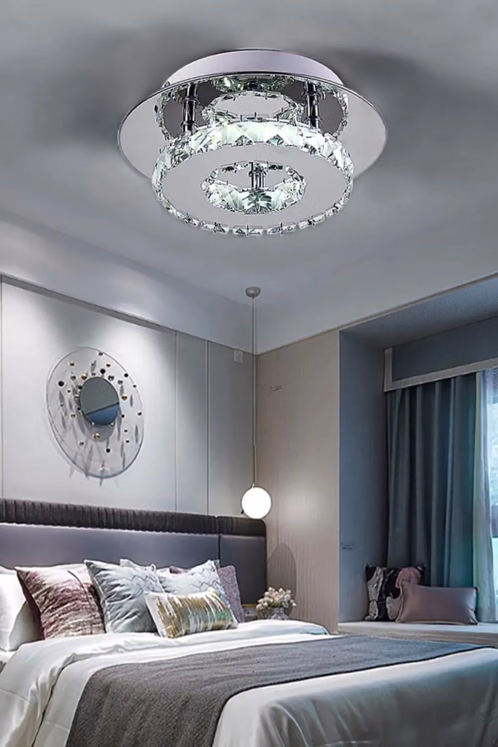 Living and Home Modern Crystal Flush Mount Ceiling Light in Chrome and Transparent – 3