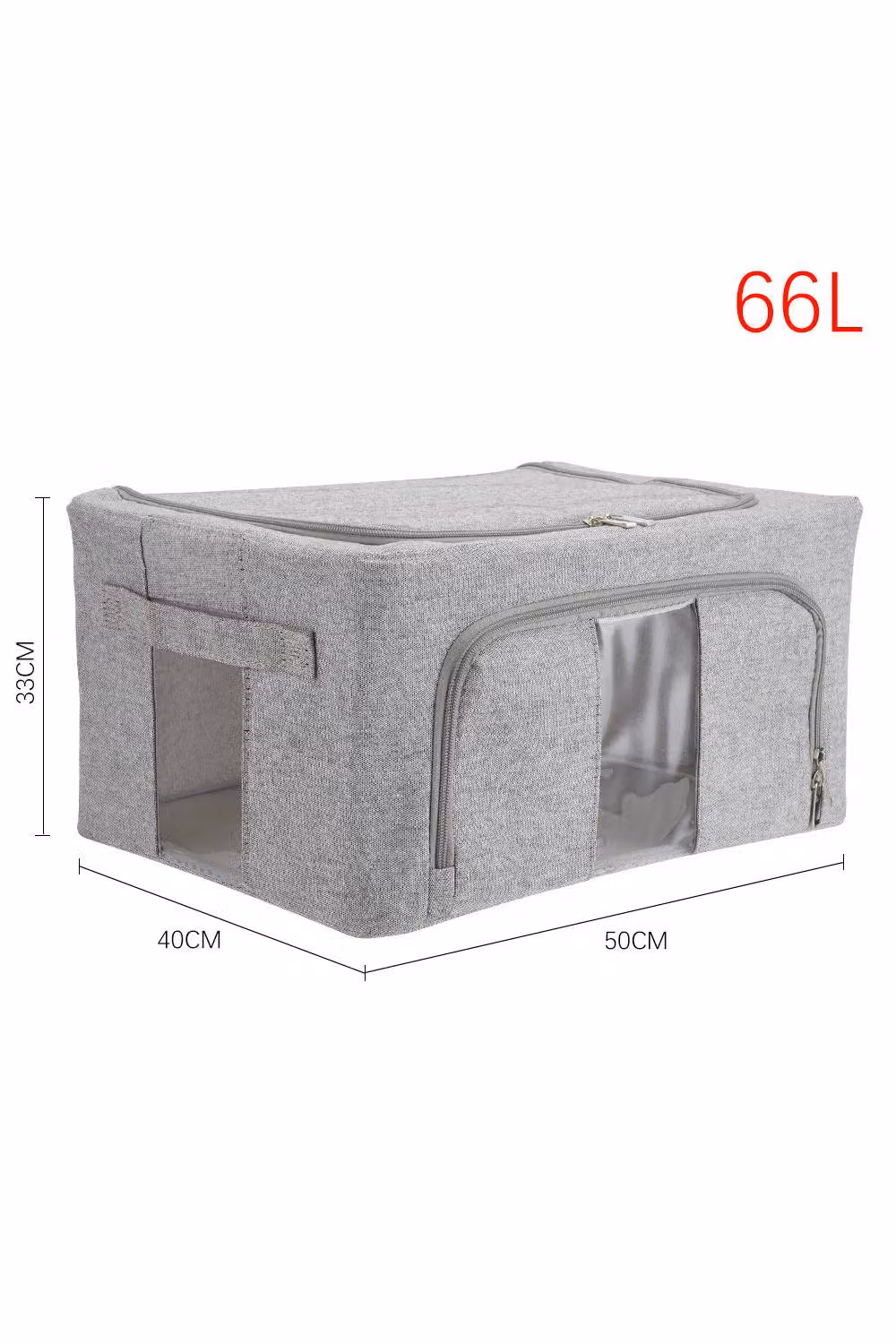 ExtraStar Fabric and Metal Frame Storage Box with Clear Window and Handles, Grey, Large – 2