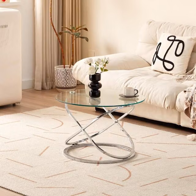 Kosy Koala Modern Square Glass Coffee Table with Silver Metal Frame