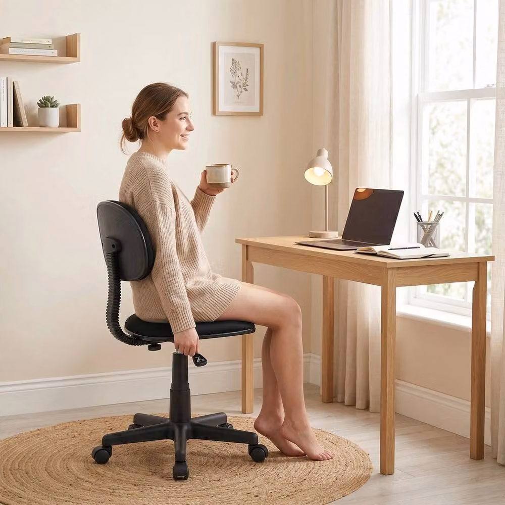 KORVIXA Black Fabric Minimalist Swivel Task Chair for Home Office with Headrest and Castors – 5