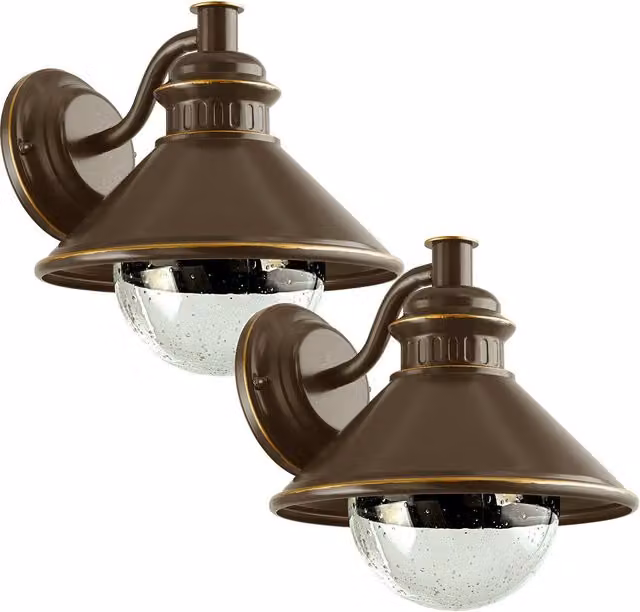 Loops 2 Pack IP44 Modern Outdoor Wall Lantern in Brown and Copper Steel, E27 Bulb Compatible – 1