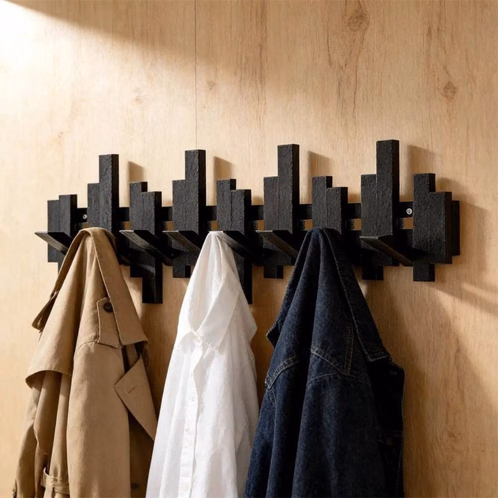 EONLION Piano Key Shaped Wood Coat Rack in Black, W: 50 cm – 2