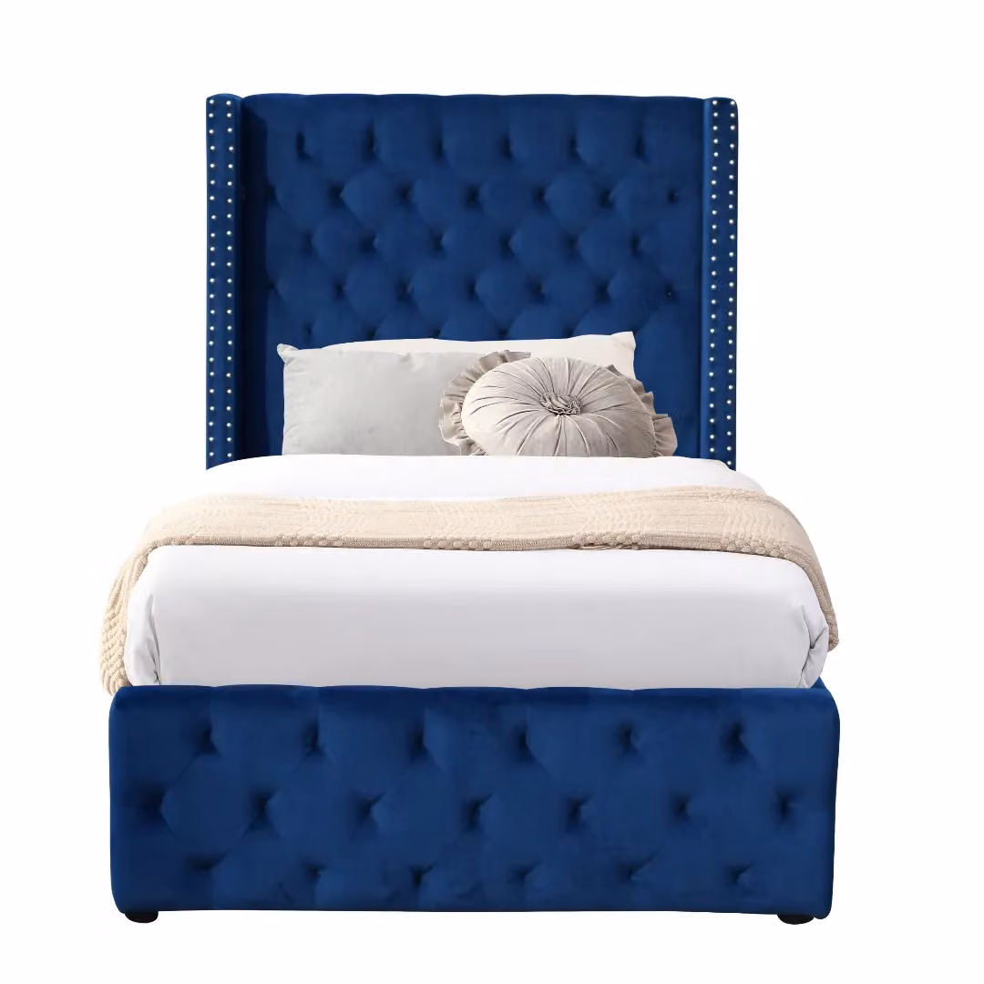 Comfy Living Ltd Winged Plush Velvet Fabric Ottoman Gas Lift Up Storage Bed Frame in Blue, Size: Single (90 x 200 cm) – 2