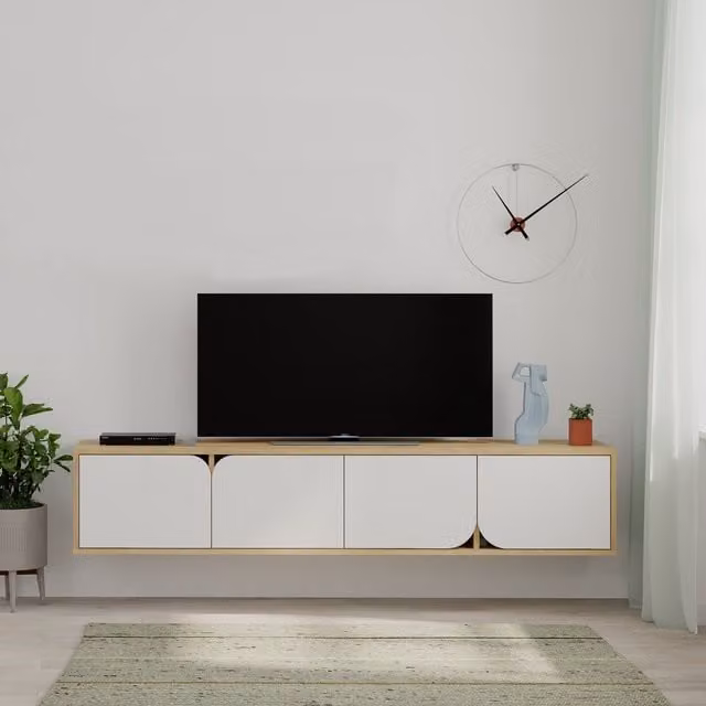 Decortie Spark Modern White Wood TV Unit Multimedia Centre with Storage W: 180 cm