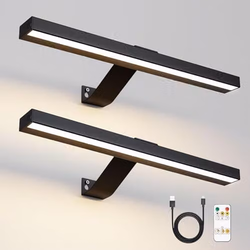 Harper Living Set of 2 Rechargeable LED Picture Lights in Black, Dimmable Wall Mounted Bar Lights with Remote Control – 1