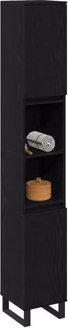 Berkfield Home Modern Black Oak Bathroom Cabinet with Hinged Doors and Open Shelf, W/D/H: 30 x 30 x 190 cm – 1