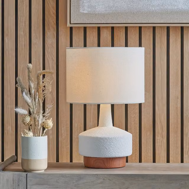 Pacific Lifestyle White Wood Effect Textured Ceramic Table Lamp