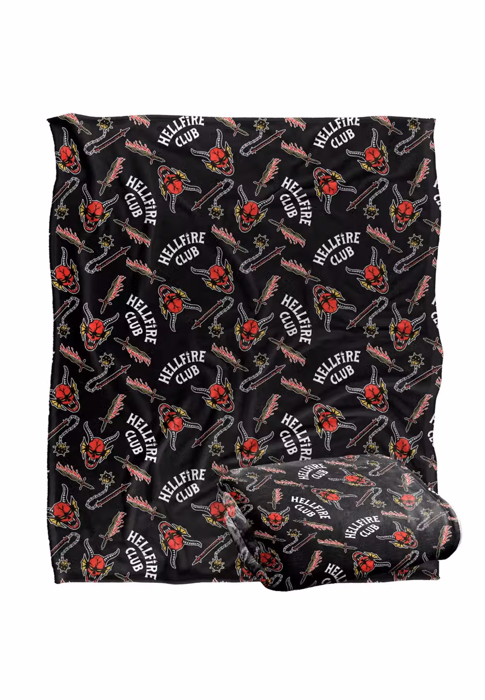 Stranger Things Hellfire Club Pattern Officially Licensed Super Soft Silky Touch Throw Blanket, White, W: 152 cm, D: 127 cm – 2