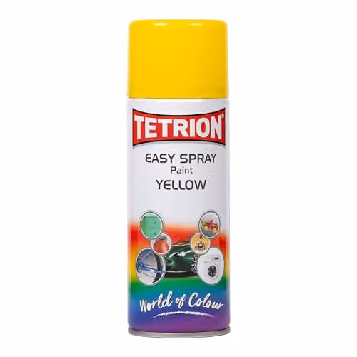 Tetrion Glossy Yellow Spray Paint 400ml Aerosol with Quick Drying Synthetic Resin Finish