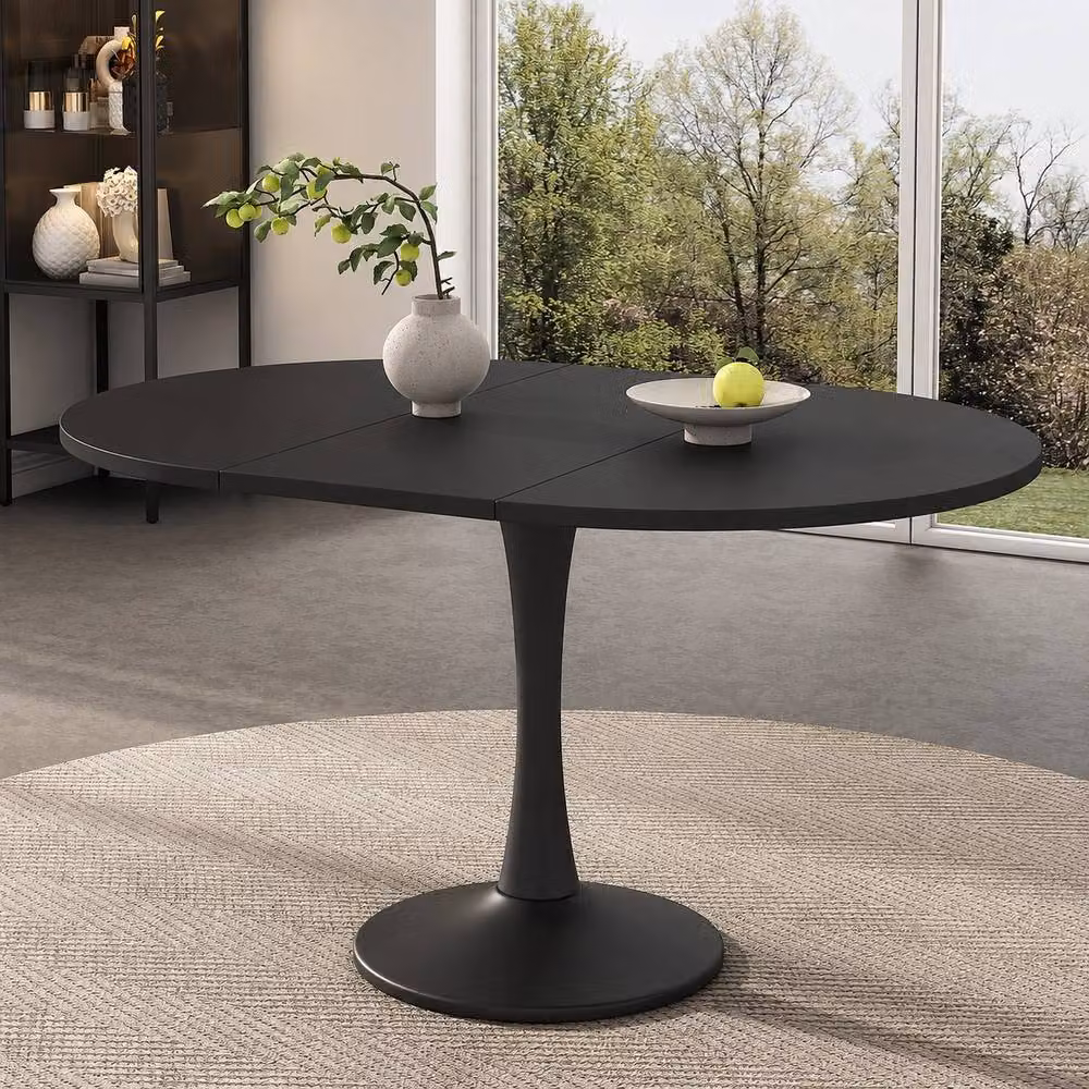 Merax Modern Extendable Round Dining Table in Black, Diameter: 100-140 cm – 5
