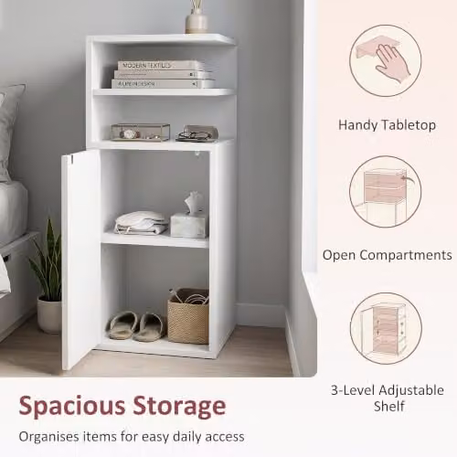 HOMCOM Set of 2 Slim Bedside Tables with Open Cubbies in White, W/D/H: 30 x 25 x 60 cm – 3