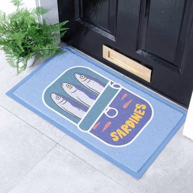 Artsy Mats Sardine Tin Indoor/Outdoor Doormat, Blue, W: 70 cm, D: 40 cm – 1