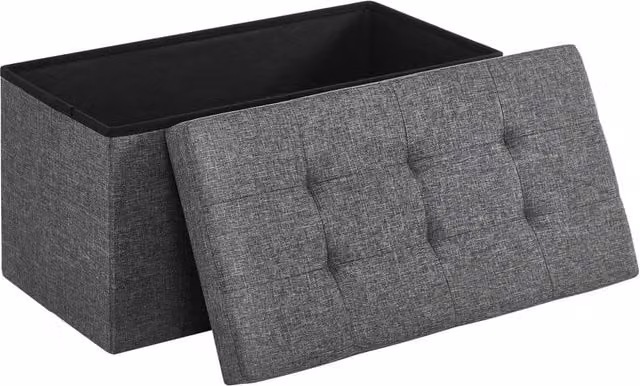 Dprodo Linen Storage Ottoman and Folding Foot Rest Stool in Grey, W/D/H: 76 x 38 x 38 cm