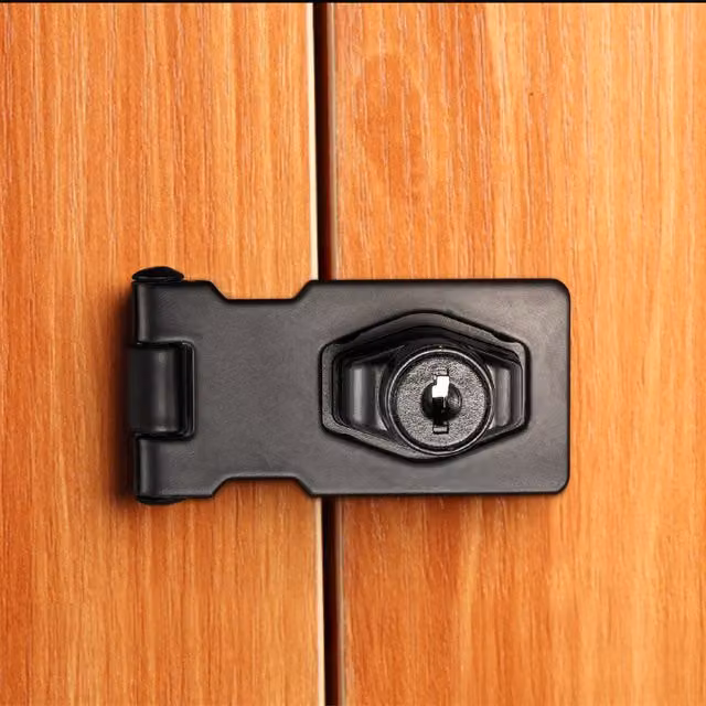 Livingandhome Black Metal Mechanical Keyed Hasp Lock for Cabinet, W: 9.05 cm, D: 3.2 cm, H: 3 cm