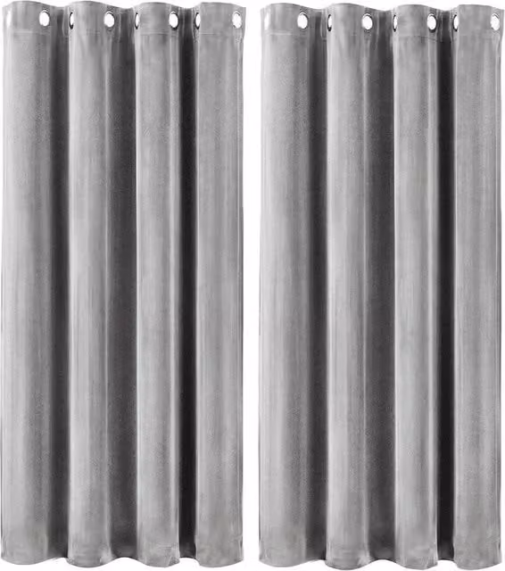 KORVIXA Grey Velvet Thermal Blackout Curtains with Eyelets, Width: 100 cm – 1