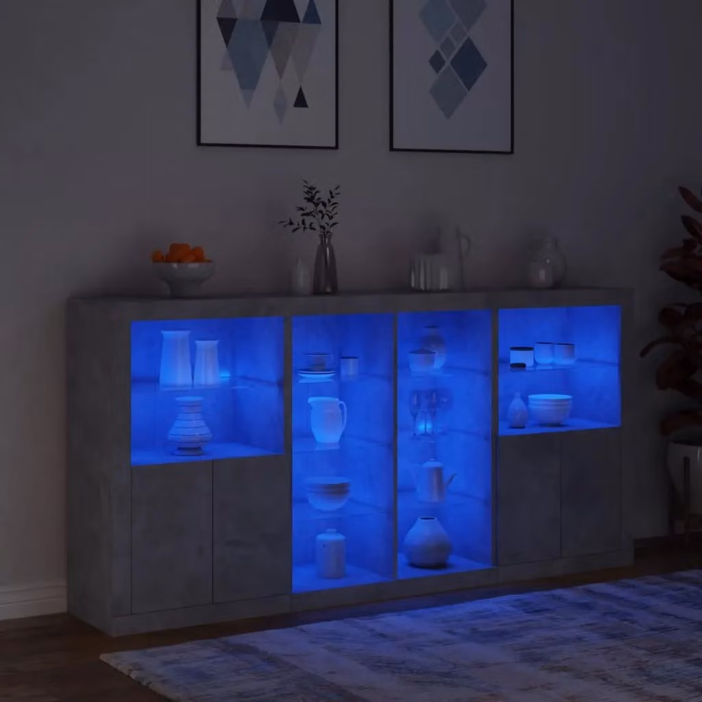 Berkfield Home Modern Sideboard with Integrated LED Lights in Concrete Grey, W/D/H: 202 x 37 x 100 cm – 4
