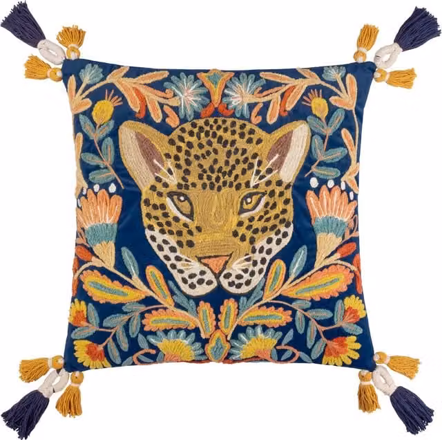 Terrys Blue Floral Velvet Square Cushion W/D/H: 50 x 50 x 50 cm