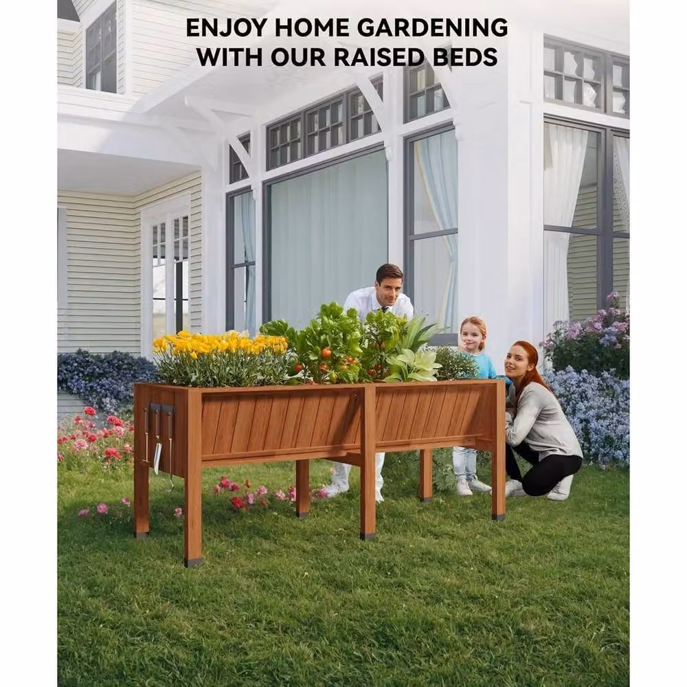 Nordara Brown Wooden Raised Planter with Hooks for Ornamental and Vegetable Gardens, W: 182.88 cm, D: 66.03 cm, H: 76.2 cm – 5
