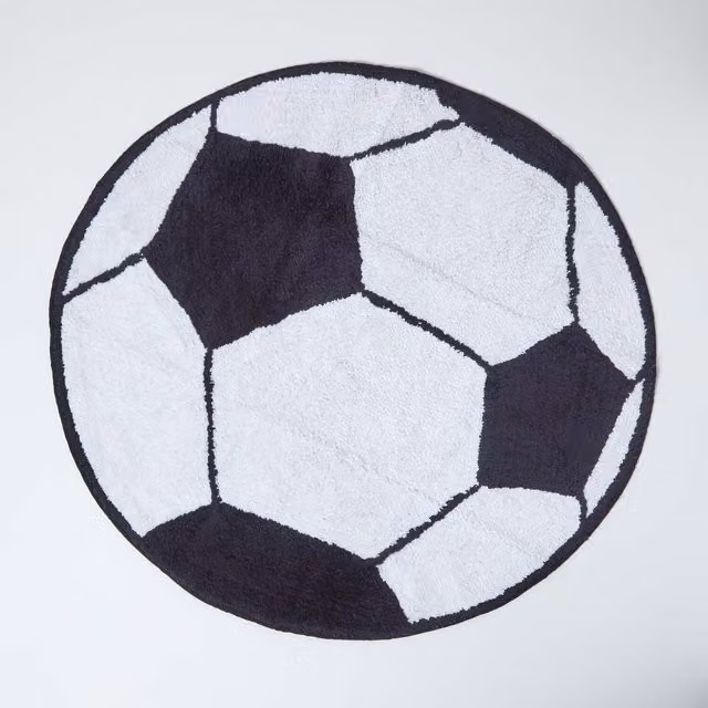 Homescapes White Cotton Hand-Tufted Round Football Childrens Rug