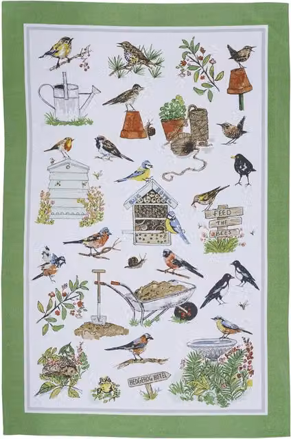 Ulster Weavers Garden Birds Cotton Tea Towel in Green and Multicolour