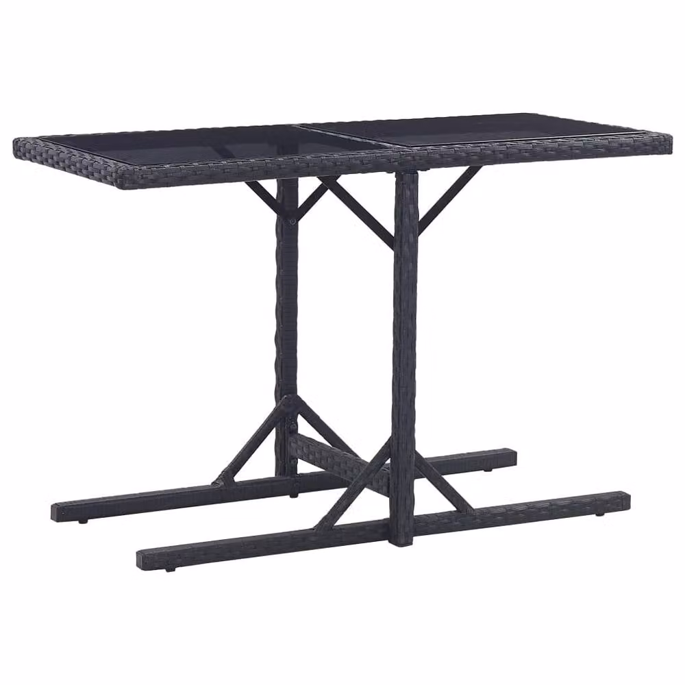 Berkfield Home Black Poly Rattan and Glass Rectangular Garden Table W/D/H: 110 x 53 x 72 cm – 2