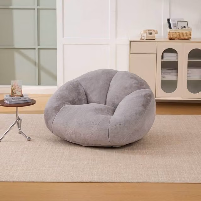 Direct Wicker Shell-Shaped Bean Bag Chair with Removable Cover in Light Grey
