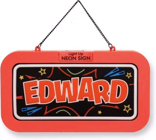 History & Heraldry Edward Pre-personalised Light-Up Neon Bedroom Sign in Red