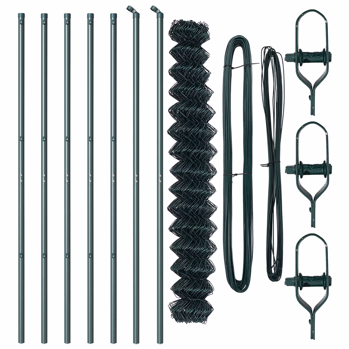 Berkfield Home Green Powder-Coated Galvanised Steel Chain Link Fence with 7 Round Posts, 1.6 m x 10 m – 3