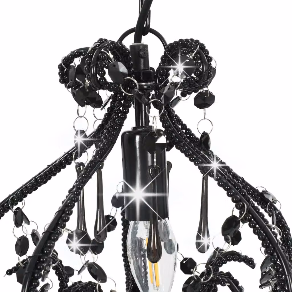 Berkfield Home Round Black Metal Ceiling Lamp with Beads and E14 Socket – 3